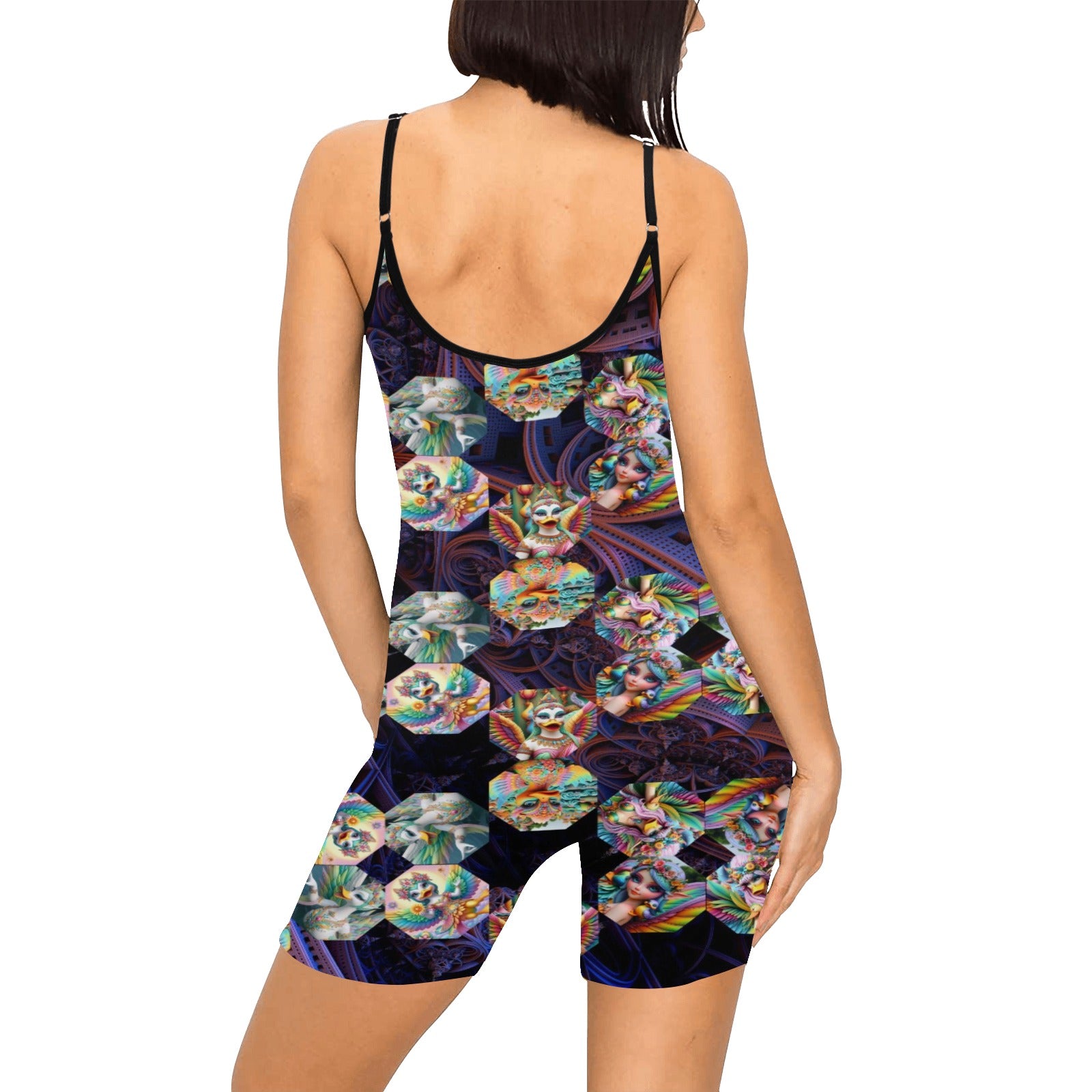 “Fairie Ducks in a Space Machine” Womens Plus Size Short Body Suit