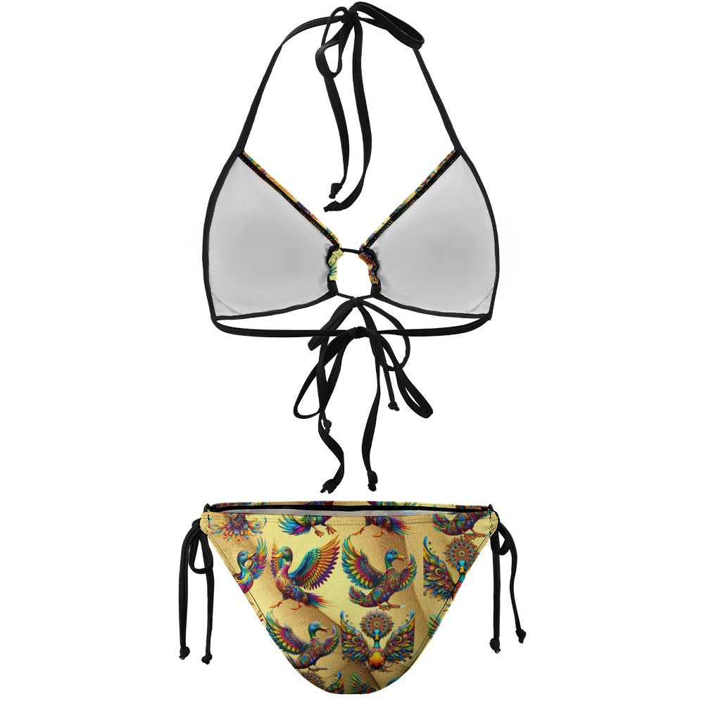 Traje de baño bikini talla grande para mujer “Psychedelic Ducks on Gold” XL a 4XL