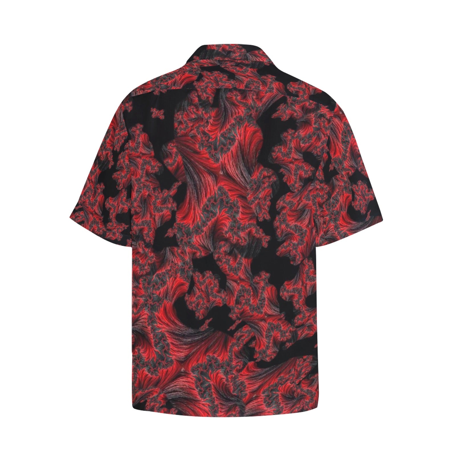 Camisa de estar por casa de diseñador para hombre con bolsillo "Plumas rojas en negro"