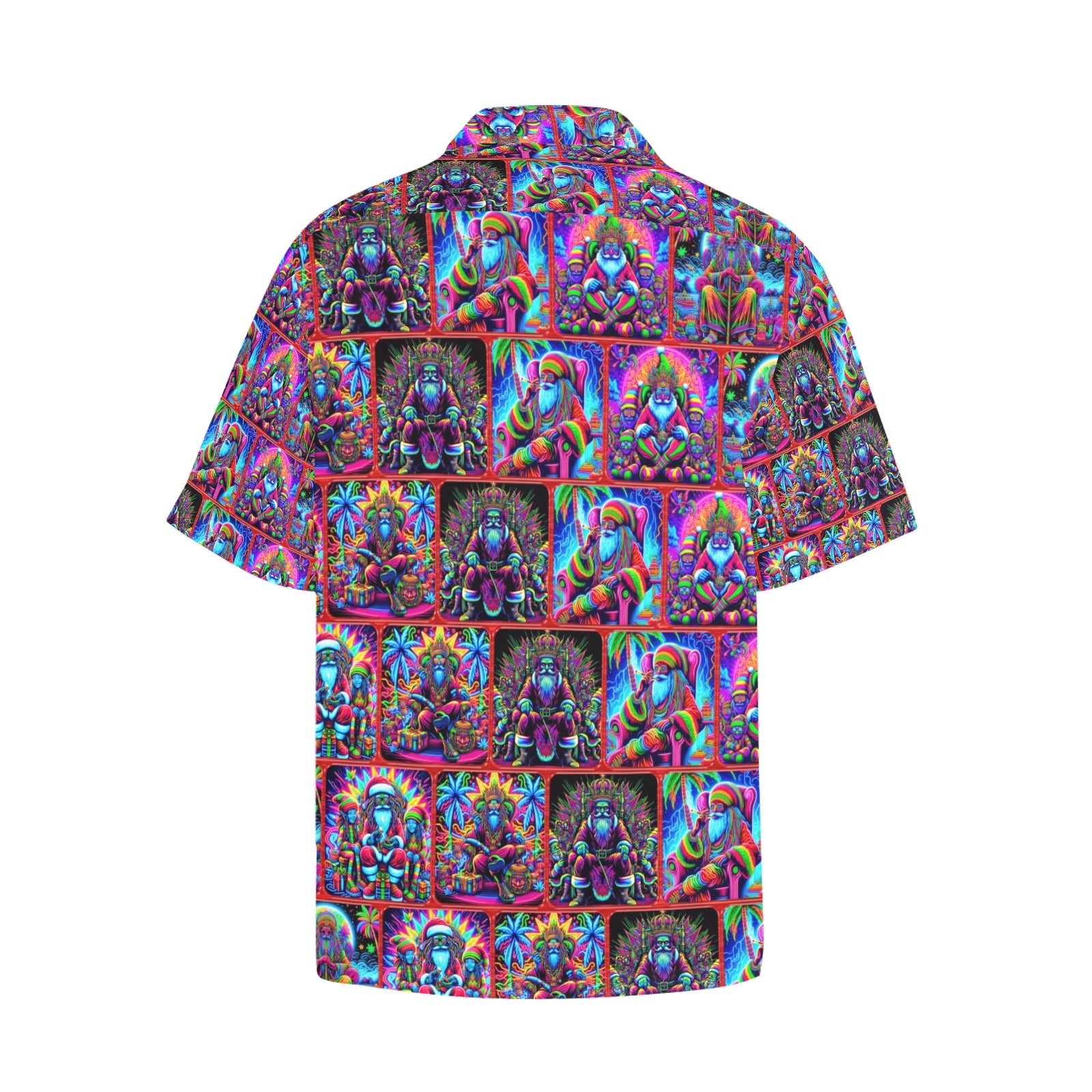 “Psychedelic Neon Toking Rasta Santa” Men’s Lounge Shirt – Sizes S- 5XL