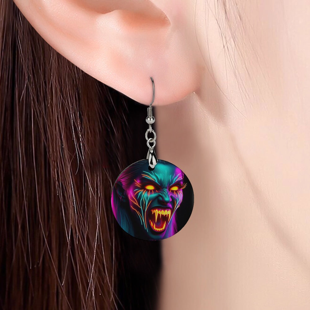 “Screaming Halloween Banshee” Copper Plated Round Shaped Wooden Earrings