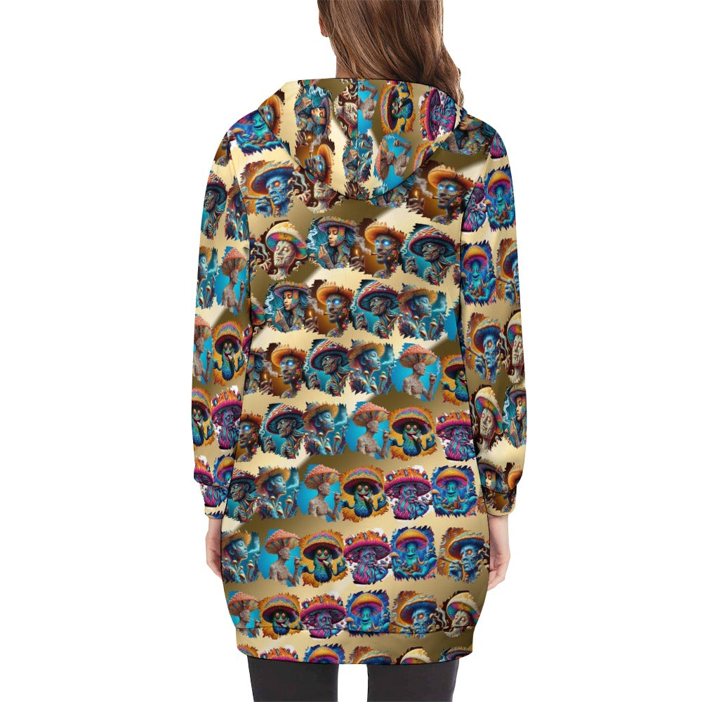 "Toking Psychedelic Mushroom People" Women's Long Hoodie