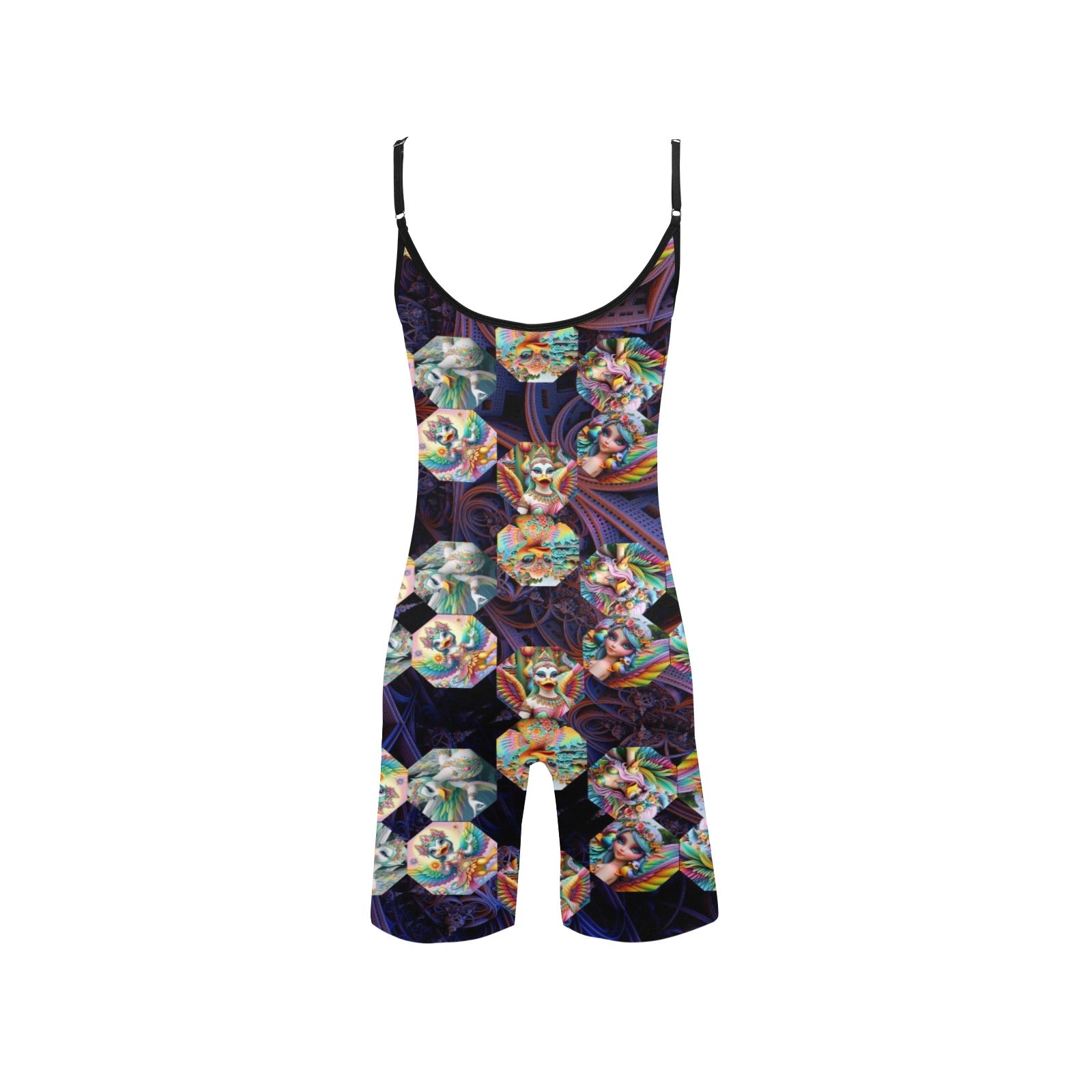 “Fairie Ducks in a Space Machine” Womens Plus Size Short Body Suit