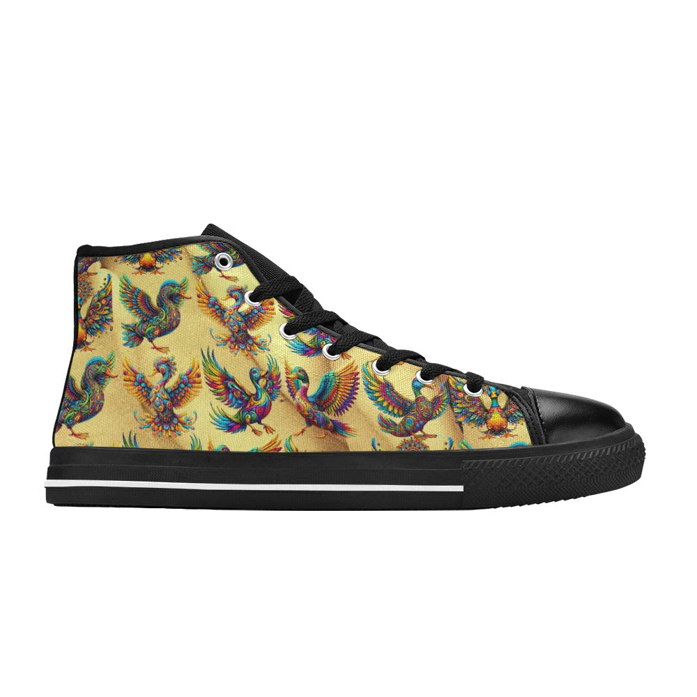 “Psychedelic Ducks on Gold” Aquila High Top Canvas Women's Shoes