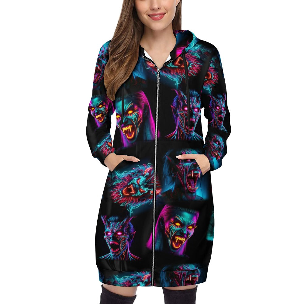 "Screaming Banshees at Halloween” Women's Long Hoodie