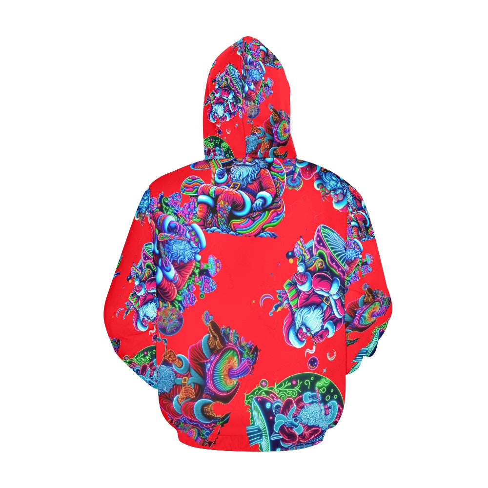 “Psychedelic Toking Santas Sitting on Mushrooms in Red” Men’s Hoodie – Sizes S- 4XL